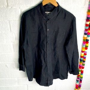 Flax Black Button Up Linen Tunic Top Blouse sz S